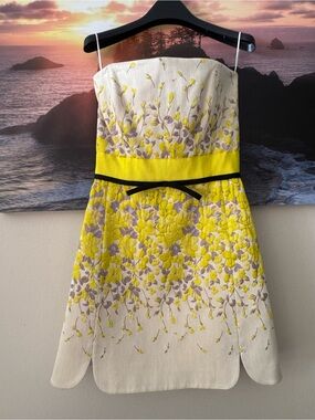 GiAMBATTiSTA VALLi Strapless Yellow Floral Cocktail Mini Dress/42FR/4/NWT